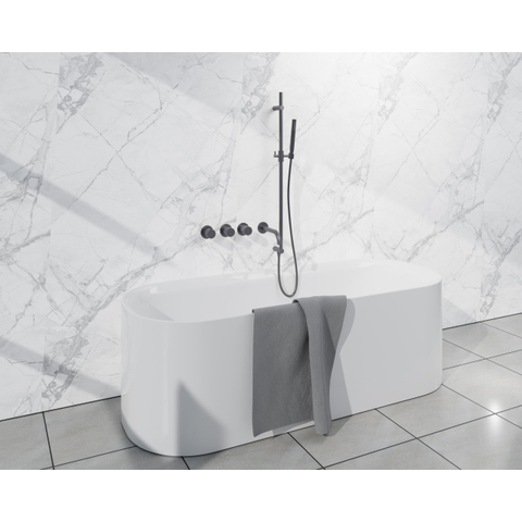 Fortifura Nebbio Ensemble combiné baignoire - mitigeur thermostatique - barre de glissement avec coude mural intégré - flexible de douche métallique - douchette à main sur barre - bec - PVD gunmetal brossé SW1238089