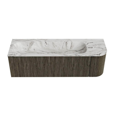 Mondiaz KURVE-DLUX Ensemble de meubles de salle de bains - 145x46x40cm - 1 tiroir - 1 porte - plan vasque solid surface - gauche - 2 trous de robinet - Shadow SW1414587