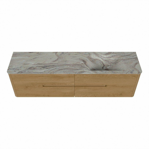 Mondiaz CIRO-DLUX Ensemble de meubles de salle de bains - 180x45x50cm - Plan vasque solid surface Glace - 1 vasque à droite - 1 trou de robinet - 4 tiroirs - Chêne SW1530816