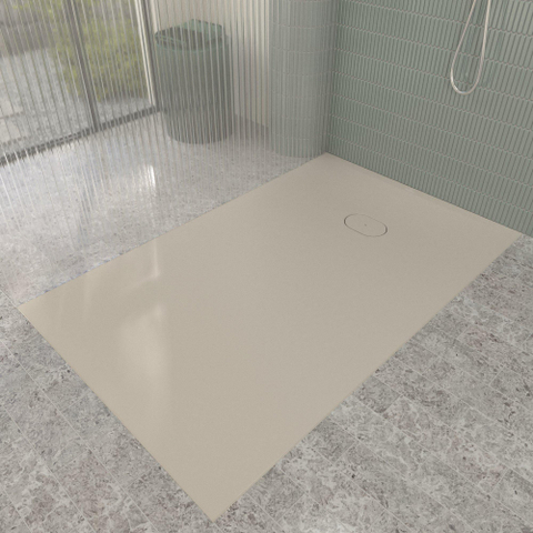 Villeroy & Boch Ecora douchebak - 160x100x4.5cm - afvoer korte zijde - almond (beige) SW1558893