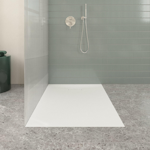 Villeroy & Boch Ecora douchebak - 120x80x3.5cm - afvoer korte zijde - stone white (wit) SW1558947