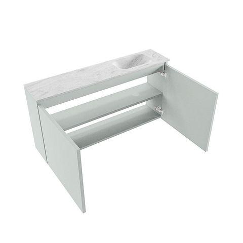 MONDIAZ TURE-DLUX meuble de toilettes 100 cm Greey. EDEN vasque Opalo position à droite. Sans trou de robinet. SW1104352