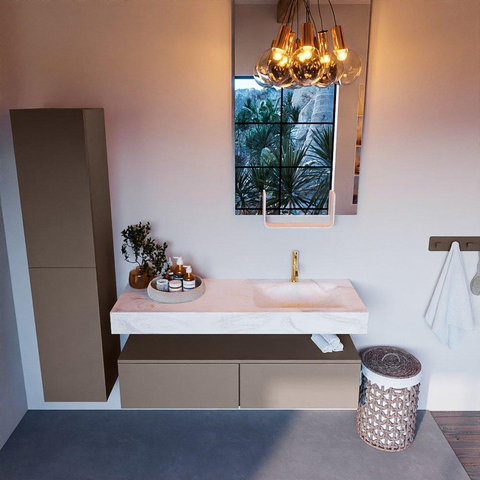 Mondiaz ALAN-DLUX Ensemble de meuble - 130cm - meuble Smoke mat - 2 tiroirs - Lavabo Cloud Ostra suspendu - vasque Droite - 1 trou de robinet SW807321