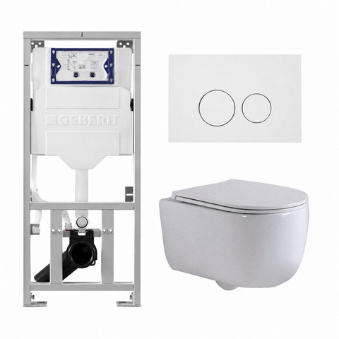 QeramiQ Dely Swirl Toiletset - 36.3x51.7cm - Geberit UP320 inbouwreservoir - met Burda frame - slim zitting - glans witte bedieningsplaat - ronde knoppen - glans wit SW1126085