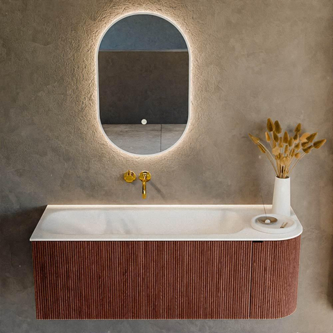 Mondiaz KURVE Ensemble meuble de salle de bains - 125x46x40cm - 1 tiroir - 1 porte - vasque solid surface - gauche - sans trou de robinet - Ruby SW1415282