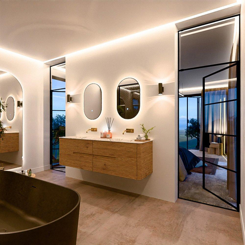 Mondiaz CIRO-DLUX Meuble de salle de bains - 170x45x50cm - Plan-vasque Solid surface Glace - 2 vasques Double - sans trous de robinet - 4 tiroirs - Chêne SW1533781