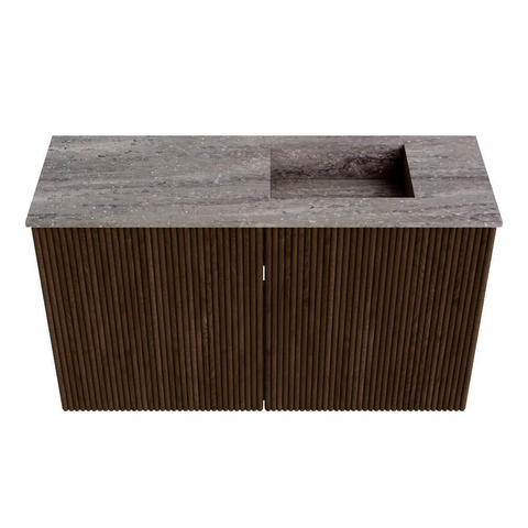 Mondiaz JOYA-DLUX 70cm toiletmeubel - kleur Walnut - Wastafel FAYE positie Rechts 1 kraangat kleur Oza. SW1424574