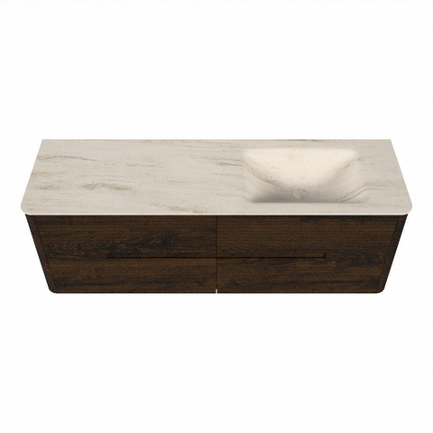 Mondiaz CIRO-DLUX Badkamermeubelset - 150x45x50cm - Solid surface wastafel Meli - 1 wasbak Rechts - 1 kraangat - 4 lades - Walnut SW1530589