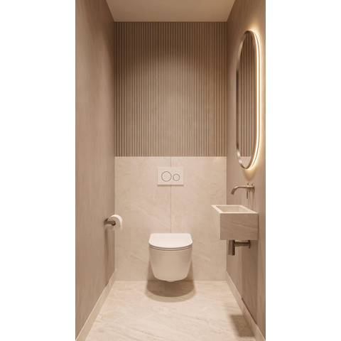 QeramiQ Dely Ensemble WC - 36.3x51.7cm - sortie profonde - rimless - réservoir encastré Geberit UP320 - avec cadre Burda - abattant WC softclose 35 mm - plaque de commande blanche mate - boutons ronds - blanc brillant SW1222081