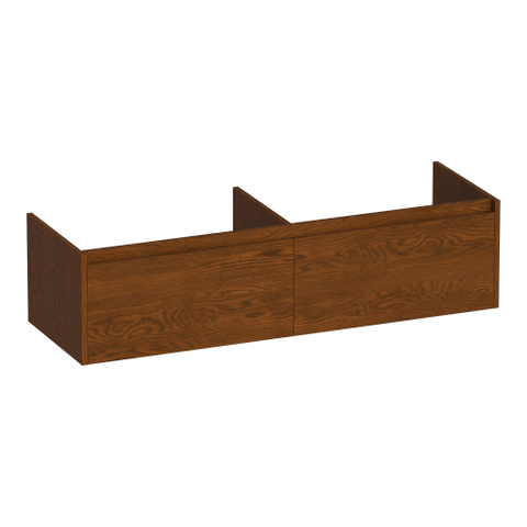 BRAUER Embrace meuble sous-lavabo - 139x35x45.5cm - 2 tiroirs à fermeture en douceur - sans poignée - 2 découpes pour siphon - chêne massif - chêne à lattes brun SW1200253