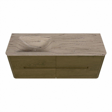 Mondiaz CIRO-DLUX Ensemble de meubles de salle de bains - 130x45x50cm - Plan vasque solid surface Arena - 1 bassin à gauche - sans trous de robinetterie - 4 tiroirs - Dusk SW1533101