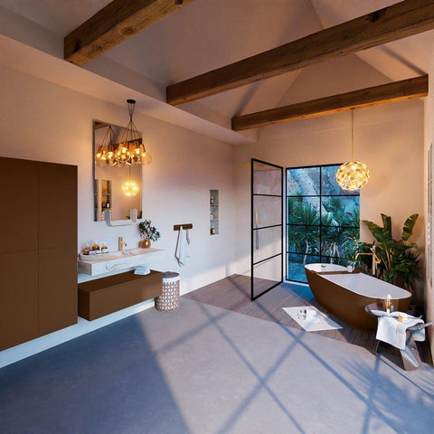 Mondiaz ALAN-DLUX Ensemble de meuble - 100cm - meuble Rust mat - 1 tiroir - Lavabo Cloud Frappe suspendu - vasque Droite - 1 trou de robinet SW805105