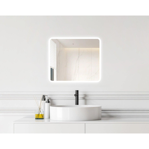 Saniclass Lumen miroir – rectangle à angles arrondis – 60 x 70 cm – LED indirecte tout autour – chauffage de miroir SW1474222