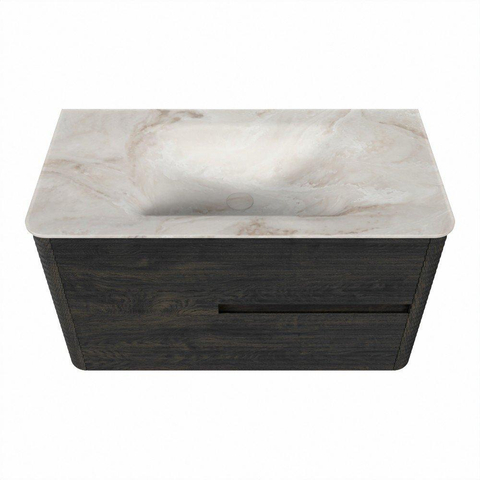 Mondiaz CIRO-DLUX Ensemble de meubles de salle de bains - 90x45x50cm - vasque solid surface Frappe - 1 lavabo au milieu - sans trous de robinet - 2 tiroirs - Shadow SW1532168