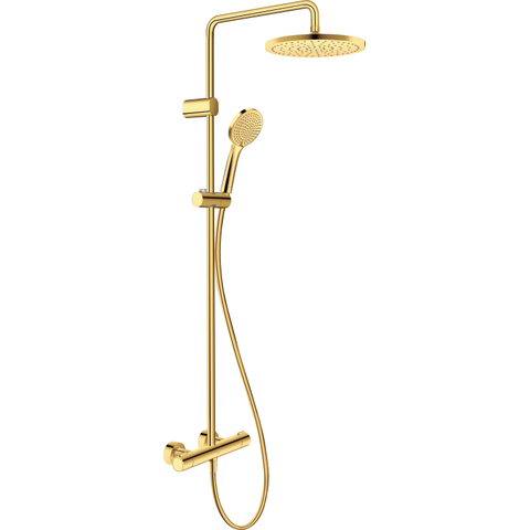Duravit Shower systems Douchesysteem - thermostatisch - 30.3x57.3x112.4cm - slang 160cm - hoofddouche 25cm - gepolijst goud SW1000357