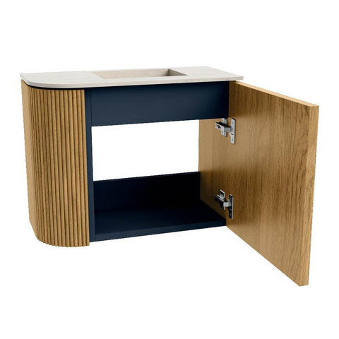 Mondiaz JOYA-DLUX 51.6cm meuble de toilette - arrondi gauche couleur Chêne - Vasque FAYE position Droite 1 trou de robinet couleur Meli. SW1423946