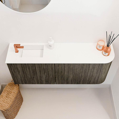 Mondiaz JOYA 101.6cm toiletmeubel - ronding rechts kleur Shadow - Wastafel FAYE positie Links 1 kraangat kleur Talc. SW1421511