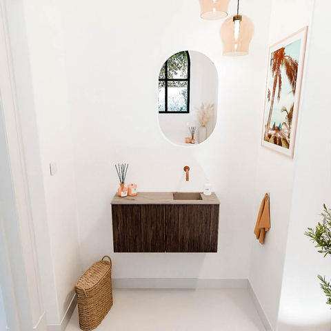 Mondiaz JOYA-DLUX 80cm toiletmeubel - kleur Walnut - Wastafel FAYE positie Rechts Zonder kraangat kleur Arena. SW1424331
