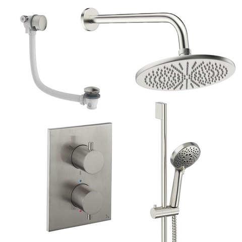 Crosswater MPRO ensemble de douche pluie encastré – douche de tête Ø 30 cm – douchette ronde – 2 leviers – vidage de baignoire – inox brossé SW1472501