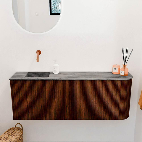 Mondiaz JOYA-DLUX 111.6cm toiletmeubel - ronding rechts kleur Ruby - Wastafel FAYE positie Links Zonder kraangat kleur Sombra. SW1425702