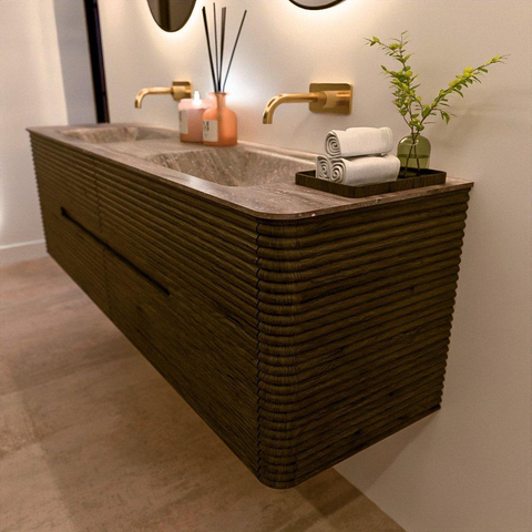 Mondiaz CIRO-DLUX Badkamermeubelset - 170x45x50cm - Solid surface wastafel Oza - 2 wasbak Dubbel - zonder kraangaten - 4 lades - Shadow SW1532664