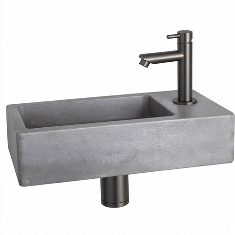Fortifura Fuente kit lave-mains - 40x22x8cm - trou de robinet à droite - avec robinet gunmetal - béton (gris) SW1111534