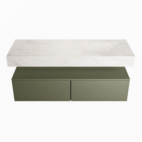 Mondiaz ALAN-DLUX Ensemble de meuble - 130cm - meuble Army mat - 2 tiroirs - Lavabo Cloud Ostra suspendu - vasque Droite - 0 trous de robinet SW807663