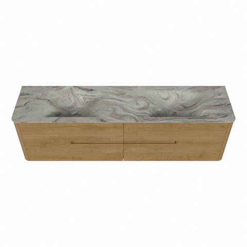 Mondiaz CIRO-DLUX Badkamermeubelset - 180x45x50cm - Solid surface wastafel Glace - 2 wasbak Dubbel - zonder kraangaten - 4 lades - Oak SW1530854