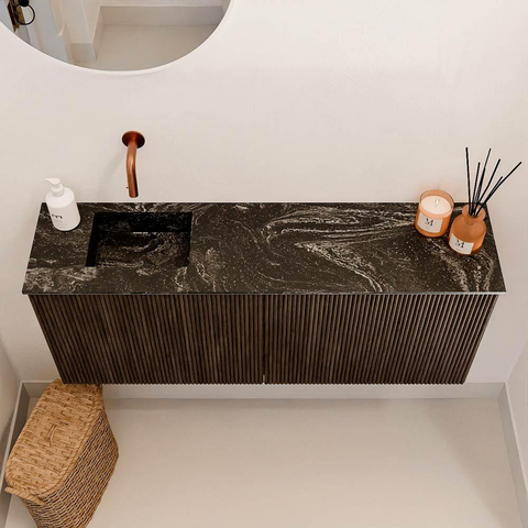 Mondiaz JOYA-DLUX 100cm meuble de salle de bains WC - couleur Walnut - Vasque FAYE position Gauche Sans trou de robinet couleur Lava. SW1422459