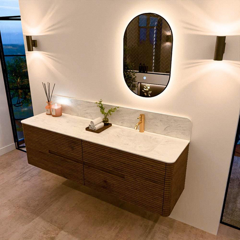 Mondiaz CIRO-DLUX Badkamermeubelset - 170x45x50cm - Solid surface wastafel Opalo - 1 wasbak Rechts - 1 kraangat - 4 lades - Dusk SW1532910