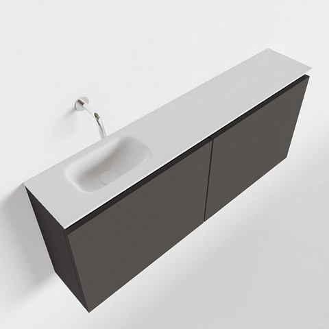 MONDIAZ TURE Toiletmeubel 120x23x50cm met 0 kraangaten 2 deuren dark grey mat Wastafel Eden links Solid Surface Wit SW474944
