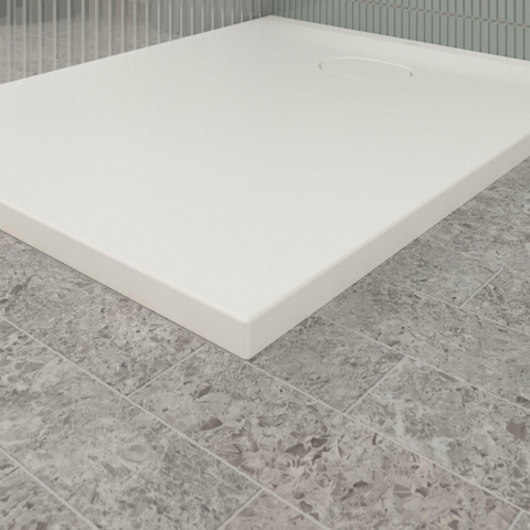 Villeroy & Boch Ecora douchebak - 100x80x3.5cm - afvoer korte zijde - stone white (wit) SW1559009