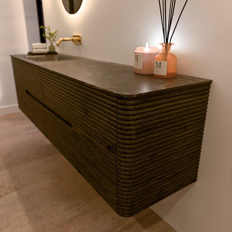 Mondiaz CIRO-DLUX Badkamermeubelset - 180x45x50cm - Solid surface wastafel Lava - 1 wasbak Links - zonder kraangaten - 4 lades - Shadow SW1532498