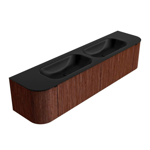 Mondiaz KURVE Ensemble de meubles de salle de bains - 190x46x40cm - 2 tiroirs - 2 portes - lavabo solid surface - double - sans trou de robinet - Ruby SW1415385