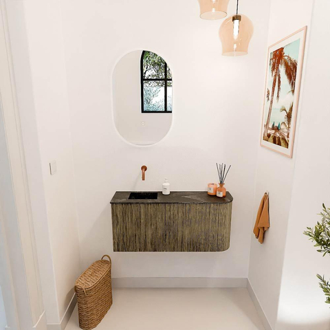 Mondiaz JOYA-DLUX 91.6cm toiletmeubel - ronding rechts kleur Dusk - Wastafel FAYE positie Links Zonder kraangat kleur Lava. SW1423262