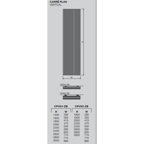 Vasco Carre Plan CPVN2 Radiateur design vertical double 200x29.5cm 1279Watt Blanc 7241364