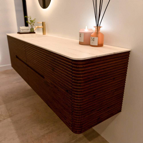 Mondiaz CIRO-DLUX Meuble de salle de bains - 180x45x50cm - Plan vasque solid surface Meli - 1 vasque à gauche - 1 trou de robinet - 4 tiroirs - Ruby SW1531800