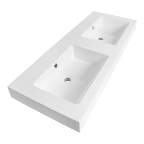 BRAUER Solar Thick Vasque à poser - 120x46x10cm - 2 bassins - 0 trous de robinet - marbre minéral - blanc soie satiné SW8523