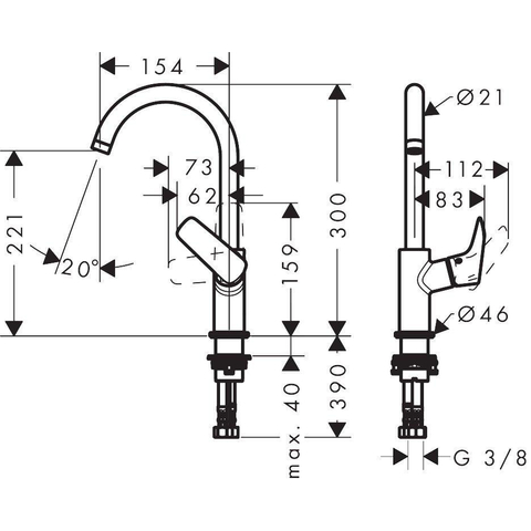Hansgrohe Logis 1 greeps wastafelkraan - 210 draaibare uitloop - zonder afvoer - mat zwart SW918458
