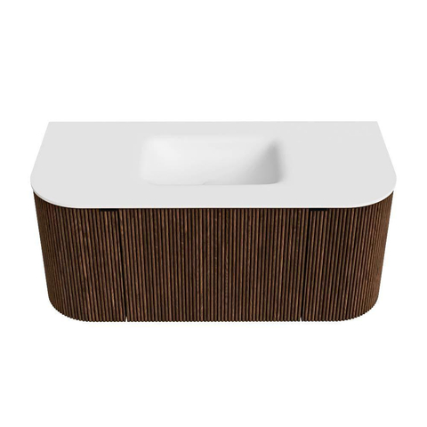 MONDIAZ KURVE Meuble de salle de bains 100cm avec module 25 Len R couleur Walnut avec 1 tiroir et 2 portes. Lavabo GRUNNE central sans trou de robinet Talc. SW1138260