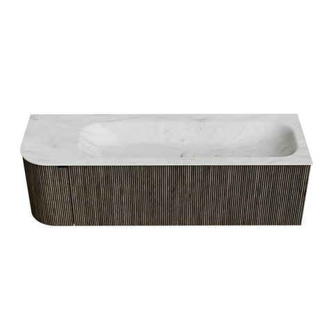 Mondiaz KURVE-DLUX Ensemble de meuble de salle de bains - 145x46x40cm - 1 tiroir - 1 porte - lavabo solid surface - droit - 2 trous de robinet - Shadow SW1414080