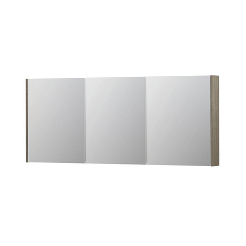 INK SPK2 Spiegelkast - 180x14x74cm - 3 deuren - dubbelzijdige Spiegel - schakelaar en stopcontact - MFC Greige eiken SW439854