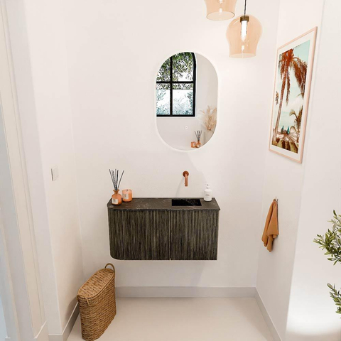 Mondiaz JOYA-DLUX Meuble de salle de bains 81,6cm - arrondi gauche couleur Shadow - Vasque FAYE position Droite Sans trou de robinet couleur Lava SW1422897