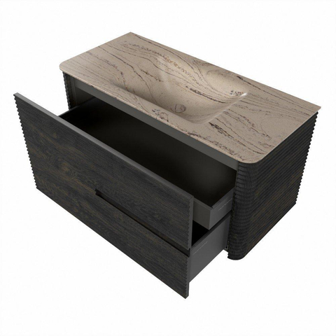 Mondiaz CIRO-DLUX Ensemble de meubles de salle de bains - 100x45x50cm - Plan vasque solid surface Arena - 1 bassin central - 1 trou de robinetterie - 2 tiroirs - Shadow SW1532334