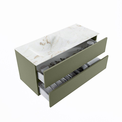 MONDIAZ VICA-DLUX Ensemble meuble de salle de bains - 110cm - meuble sous-vasque army - 2 tiroirs - lavabo encastré cloud à gauche - sans trous de robinet - version haute 60cm - frape SW1088705