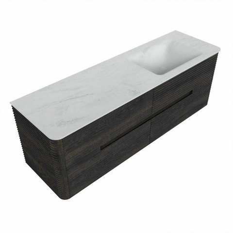 Mondiaz CIRO-DLUX Badkamermeubelset - 150x45x50cm - Solid surface wastafel Opalo - 1 wasbak Rechts - 1 kraangat - 4 lades - Shadow SW1532415