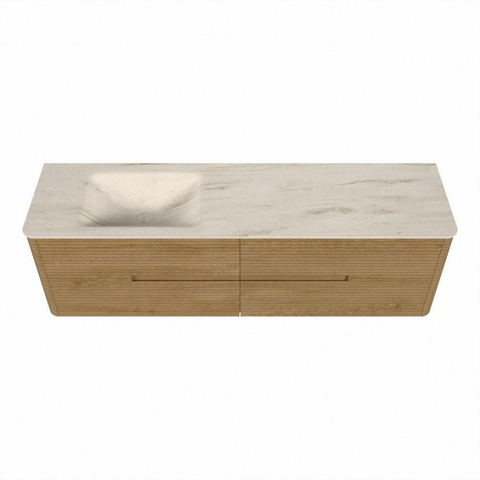 Mondiaz CIRO-DLUX Meuble de salle de bains - 170x45x50cm - Plan vasque Solid surface Meli - 1 vasque à gauche - sans trous de robinetterie - 4 tiroirs - Chêne SW1531413