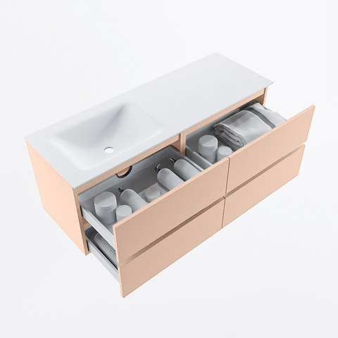 MONDIAZ VICA Badkamermeubelset - 130cm - onderkast rosee - 4 lades - wastafel cloud links - 1 kraangat - 60cm hoge versie - talc SW1083323