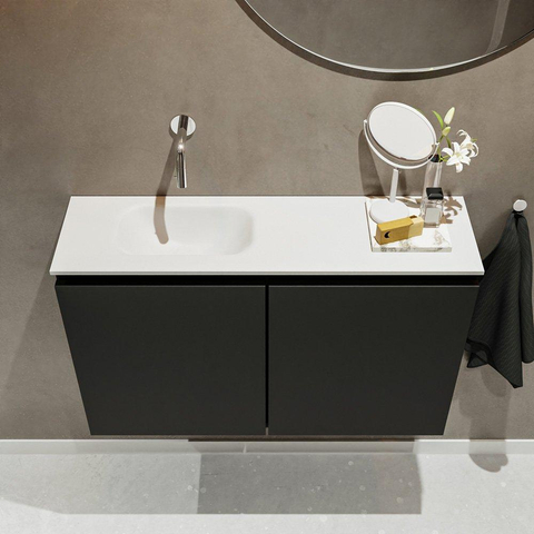 MONDIAZ TURE Toiletmeubel 80x23x50cm met 0 kraangaten 2 deuren urban mat Wastafel Eden links Solid Surface Wit SW474904