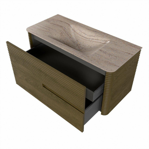 Mondiaz CIRO-DLUX Meuble de salle de bains - 100x45x50cm - Plan vasque Solid surface Saba - 1 vasque au milieu - 1 trou de robinetterie - 2 tiroirs - Dusk SW1533323